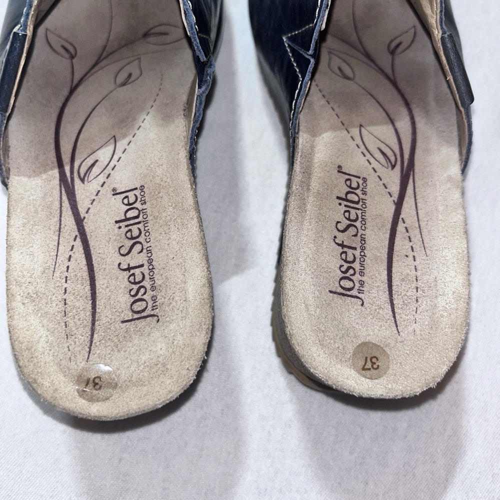 Josef Seibel Meike Navy Leather Slides Mid Wedge Sandals EUR 37 US 6.5 - Picture 8 of 11